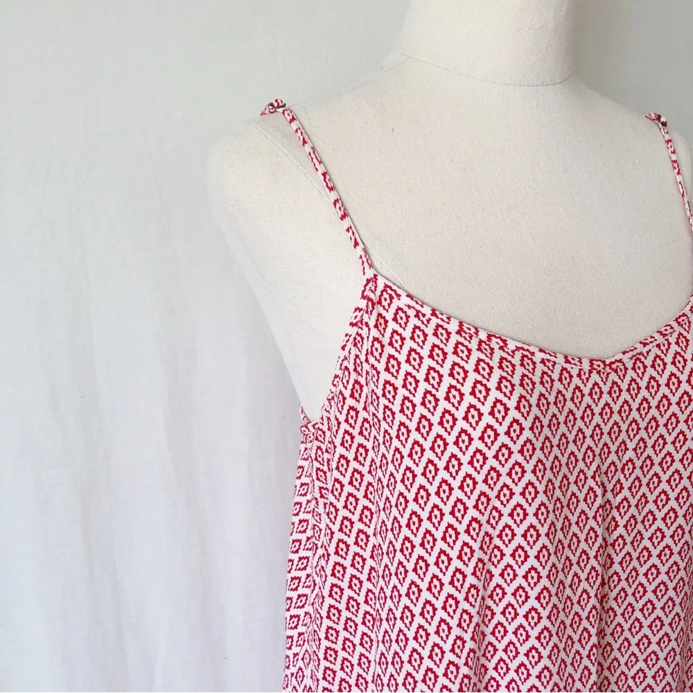 TIGERLILY Size 12 Red White Aztec Print Slip Mini Dress Summer Beach Ruffle Boho - Picture 2 of 9